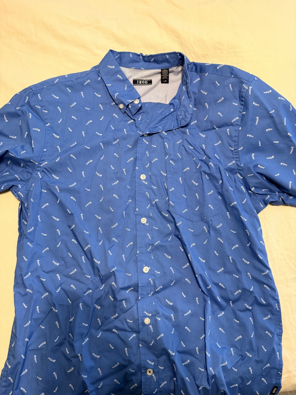 Izod Royal Blue Short-Sleeve Button-Down with White Micro Print